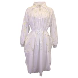 Loewe-Vestido camisero con estampado floral de Loewe en algodón blanco-Blanco