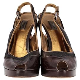 Prada-Zapatos de tacón con tira trasera y lentejuelas de Prada Peep Toe en cuero marrón-Castaño