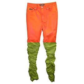 Dolce & Gabbana-Dolce & Gabbana Ruched Slim-Fit Jeans in Orange Cotton-Orange