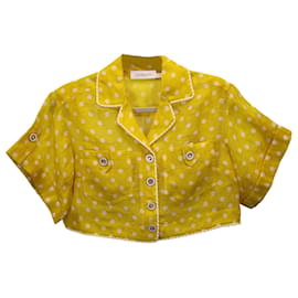 Zimmermann-Zimmermann High Tide Cropped Polkadot Shirt in Yellow Linen-Other