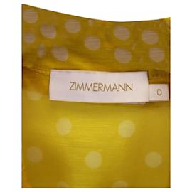 Zimmermann-Camisa Zimmermann High Tide Cropped Polkadot em Linho Amarelo-Outro