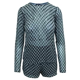 Reformation-Peace Sign Print Blouse and Shorts Set-Blue