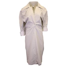 Bottega Veneta-Bottega Veneta Collared Midi Dress in Cream Polyamide-White,Cream
