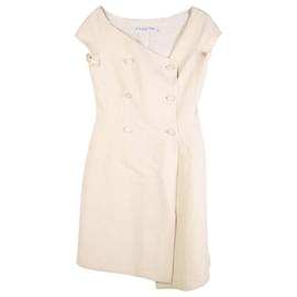 Christian Dior-Christian Dior Beige Wool lined Breasted Cap Sleeves Midi Dress-Beige