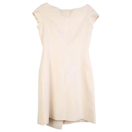 Christian Dior-Christian Dior Beige Wool lined Breasted Cap Sleeves Midi Dress-Beige