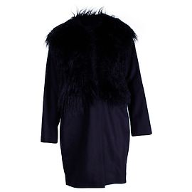 Jil Sander Navy Faux Fur Coat in Navy Blue Acrylic Blue Navy blue