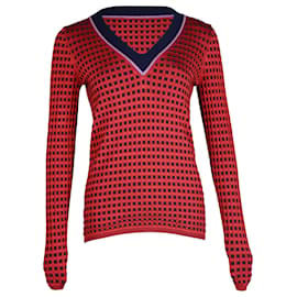 Diane Von Furstenberg-Diane Von Furstenberg V-Neck Check Sweater in Red Viscose-Other