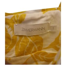 Zimmermann-Zimmermann Bells Gathered Floral-Print Mini Dress in Yellow Linen-Yellow