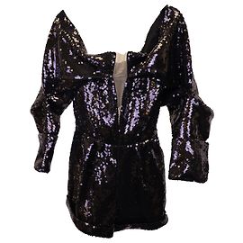 Balmain Off-the-Shoulder Sequined Playsuit in Black Polyester Black