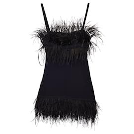 Staud-Staud Etta Feather-Trimmed Mini Dress in Black Viscose-Black
