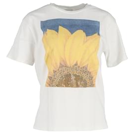 Sandro-Sandro Sunflower Graphic T-Shirt aus cremefarbener Bio-Baumwolle-Weiß,Roh