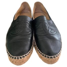 Chanel Espadrilles Black Lambskin Leather Black