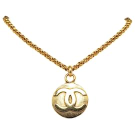 Chanel-Colar com pingente redondo de ouro CC Chanel-Dourado