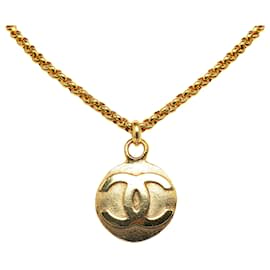 Chanel-Collier pendentif rond CC en or Chanel-Doré