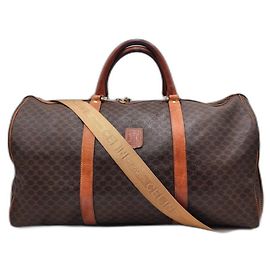 Céline Celine Macadam Boston Travel Duffle Bag with Strap (Rare) Brown