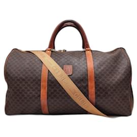 Céline-Celine Macadam Boston Travel Duffle Bag with Strap (Rare)-Brown