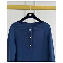 Chanel-CC Turnlock Cashmere Dress-Navy blue