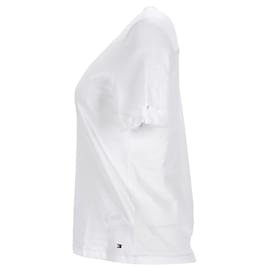 Tommy Hilfiger-Top da donna in maglia a maniche corte, vestibilità regolare-Bianco