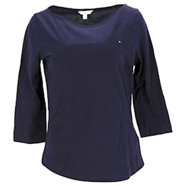 Tommy Hilfiger-Womens 3 4 Sleeve Boat Neck T Shirt-Navy blue