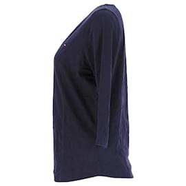 Tommy Hilfiger-Womens 3 4 Sleeve Boat Neck T Shirt-Navy blue