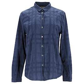 Burberry-Camisa a cuadros Burberry en algodón azul-Azul,Azul marino