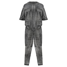 Chanel-12K$ Grey Leather Jacket and Trousers Ensemble-Grey