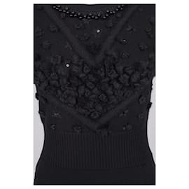 Chanel-Vestido preto adornado com pérolas-Preto