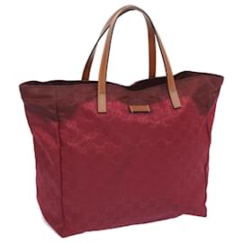 Gucci-GUCCI GG Canvas Tote Bag Nylon Red Auth 65389-Red
