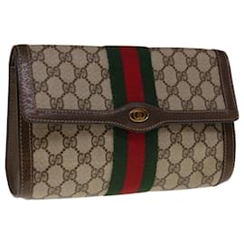 Gucci-GUCCI GG Canvas Web Sherry Line Clutch Bag PVC Beige Red 89 01 006 Auth yk10724-Red,Beige
