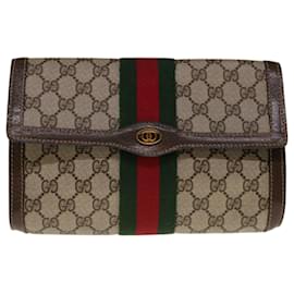 Gucci-GUCCI GG Canvas Web Sherry Line Clutch Bag PVC Beige Rot 89 01 006 Auth yk10724-Rot,Beige