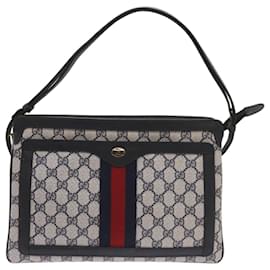 Gucci-GUCCI GG Canvas Sherry Line Shoulder Bag PVC Navy Red Auth 66740-Red,Navy blue