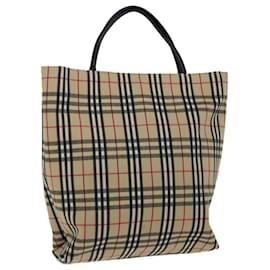 Burberry-BURBERRY Borsa a mano Nova Check Nylon Tela Beige Auth ep3219-Beige