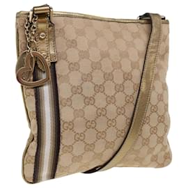 Gucci-GUCCI GG Canvas Sherry Line Shoulder Bag Beige Black Brown 144388 Auth ac2767-Brown,Black,Beige
