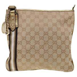 Gucci-GUCCI GG Canvas Sherry Line Shoulder Bag Beige Black Brown 144388 Auth ac2767-Brown,Black,Beige