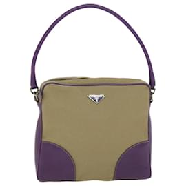 Prada-PRADA Shoulder Bag Canvas Beige Purple Auth 66369-Beige,Purple