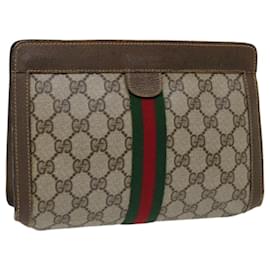 Gucci-GUCCI GG Supreme Web Sherry Line Clutch Bag PVC Beige Rot 89 01 001 Auth 66613-Rot,Beige