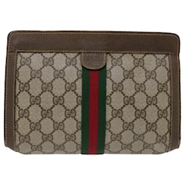 Gucci-GUCCI GG Supreme Web Sherry Line Clutch Bag PVC Beige Rot 89 01 001 Auth 66613-Rot,Beige