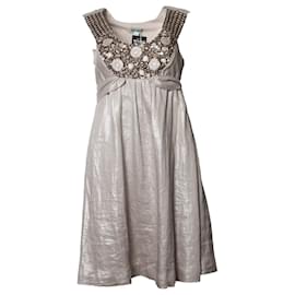 Hoss Intropia-HOSS INTROPIA, Metallic beaded dress with ribbon-Silvery
