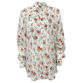 Autre Marque-Balenciaga Blusa Estampada Arrugada Floral De Seda Marfil-Crudo