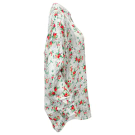 Autre Marque-Balenciaga Blusa estampada floral de seda marfim com dobras-Cru
