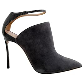Casadei-Casadei Gravity Grey Suede and Patent Ankle Strap Shooties-Grey