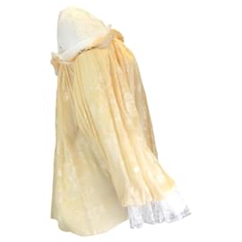Autre Marque-Naeem Khan Blusa de algodón de manga larga con ribetes de encaje beige-Beige