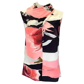 Autre Marque-Alexander McQueen Black / Pink Multi Floral Printed Sleeveless Silk Blouse-Multiple colors