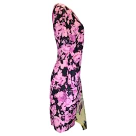 Autre Marque-Trocknet van Noten Schwarz / Lilafarbenes, mehrfarbig bedrucktes, asymmetrisches Kleid aus Seidendessin-Mehrfarben