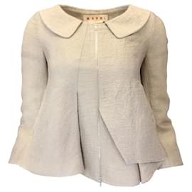 Autre Marque-Marni Taupe Collared Full Zip Crinkled Linen Jacket-Beige