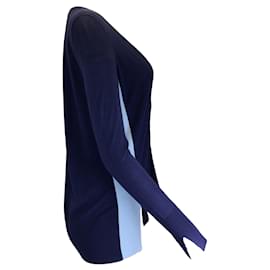 Autre Marque-Akris Punto Azul Marino / Conjunto de dos piezas de jersey tipo cárdigan de punto de lana celeste y camiseta sin mangas-Azul