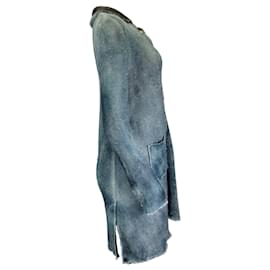 Autre Marque-Avant Toi Sarcelle Long Cardigan à manches longues boutonné sur le devant en tricot de lin-Bleu
