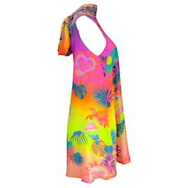 Autre Marque-Camilla Multicolored Embellished Tie-Neck Palm Print Silk Short Dress-Multiple colors