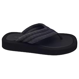 Autre Marque-The Row Black / Navy Blue Canvas and Leather Ginza Sandals-Black