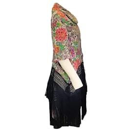 Autre Marque-Voyage Mazzilli Michielsens Vintage Red / Black Multi Floral Embroidered Fringed Hem Knit Sleeved Coat-Multiple colors